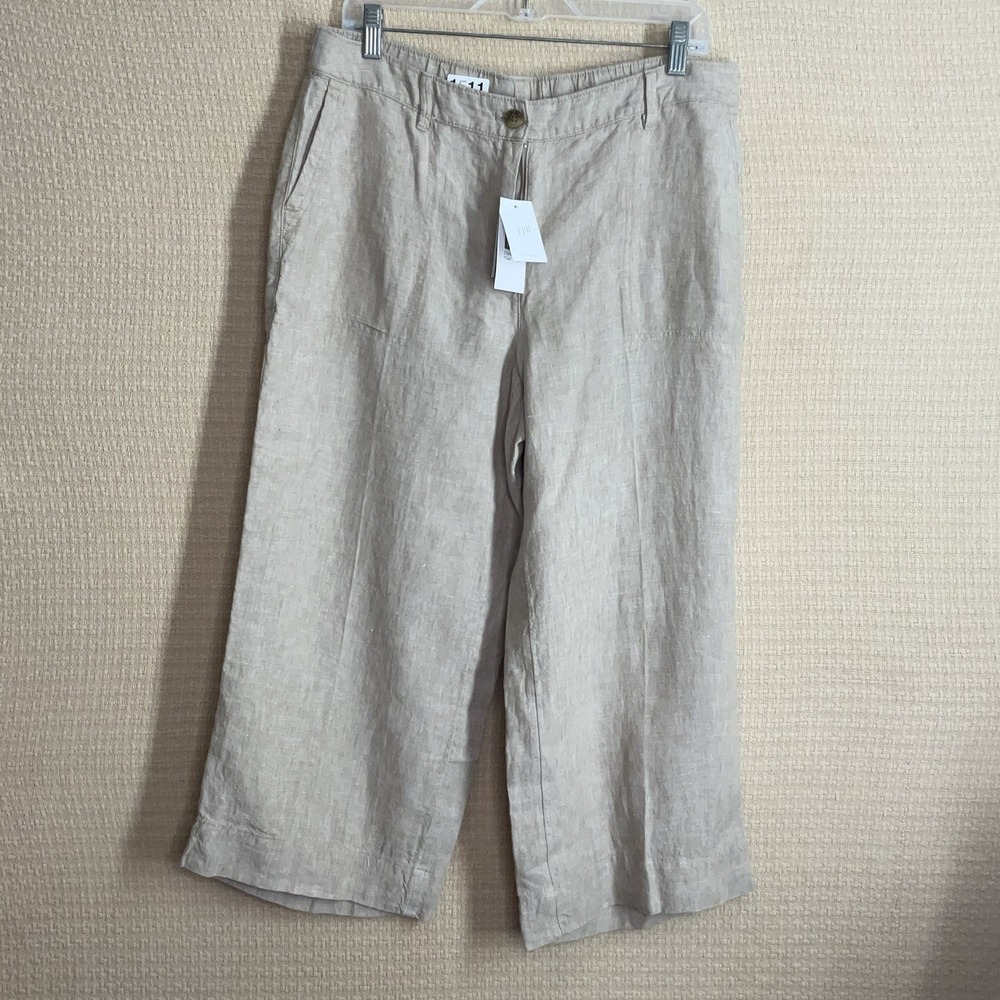 J Jill Love Linen Pants Medium P Wide Leg Light Gray 100% Linen Resort Coastal - Picture 6 of 14